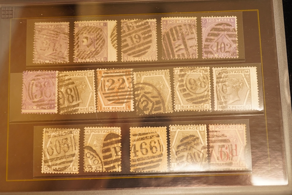 A cased set of The Complete 6d Colour and Plate Collection, issued by Westminster Philatelic Classics, together with a Penny Black with red postmark, a 5 Shilling stamp, etc.